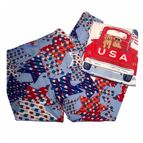 LULAROE Red White Blue Bomb Pop Patriotic Leggings - Picture 1 of 6